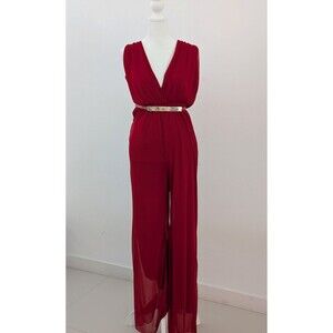 Dulce Carola Jumpsuit Women M Red V-Neck Sleeveless Wrap Wide Leg Overlay